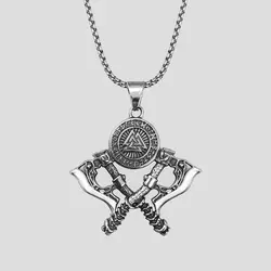 پلاک و گردنبند تبر دوتایی وایکینگ مدل Valknut کد Njd-449d4
