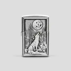 فندک گازی طرح گرگ مدل Wolf and Moon کد Ork-244d2