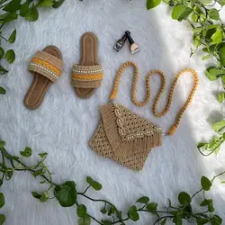 ست کیف و صندل مکرومه طرح یاقوت