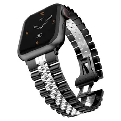 بند اپل واچ رولکسی جیتک مدل G-Tech Butterfly Buckle Watch Band Strap BlackSilver 42/44/45mm