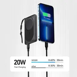 پاور بانک وایرلس برند وگر مدل VEGER MagOn Magnetic Wireless Power Bank 10000mAh