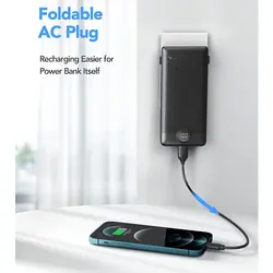 پاور بانک 10000mAh برند وروک مدل VRURC W1146 Portable Charger with Built-In Cables and AC Wall Plug