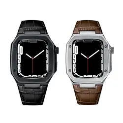 بند اپل واچ سری لاکچری Metal & Leather set for  apple watch 45 mm