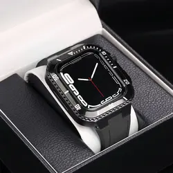 بند و گارد اپل واچ سری لاکچری Luxury Steel Metal Case Bezel Silicone Strap apple Watch 44/45 mm