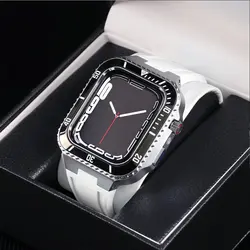 بند و گارد اپل واچ سری لاکچری Luxury Steel Metal Case Bezel Silicone Strap apple Watch 44/45 mm