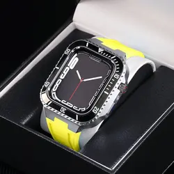 بند و گارد اپل واچ سری لاکچری Luxury Steel Metal Case Bezel Silicone Strap apple Watch 44/45 mm