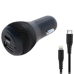 شارژر فندکی پاورولوژی مدل PPDCCLBK به همراه کابل تبدیل لایتنینگ