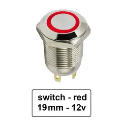 کلید شستی استیل قرمز LED دار قطر 12V/24V - 19mm | عمده فروشی الکترونیک سان سون