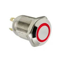 کلید شستی استیل قرمز LED دار قطر 12V/24V - 19mm | عمده فروشی الکترونیک سان سون