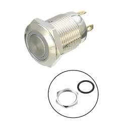 کلید شستی استیل قرمز LED دار قطر 12V/24V - 19mm | عمده فروشی الکترونیک سان سون
