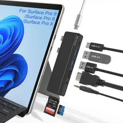 هاب 8 پورت متصل آواتک مدل MB - مخصوص سرفیس پرو 8 , 9 , USB TYPE-C X