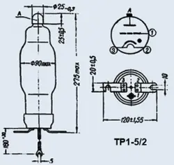 لامپ بخار جیوه تیراترون ، ТР1-5 / 2 thyratron