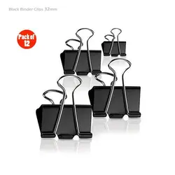 گیره دوبل مشکی 32 میلی متر- بسته 12 عددی