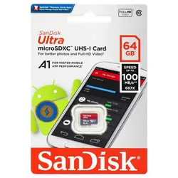 رم میکرو ۶۴ گیگ سن دیسک SanDisk Ultra U1 A1 100MB/s بدون خشاب