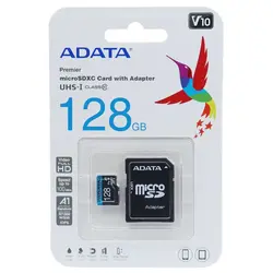 کارت حافظه میکرو ۱۲۸ گیگ ای دیتا ADATA Premier AP V10 U1 100MB/s + خشاب