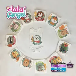 لباس ماهگرد نوزاد طرح حیوانات عدد شمعی 12 عدد بادی نوزاد ماهگرد