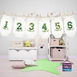 مشخصات، قیمت و خرید لباس ماهگرد نوزاد طرح اعداد استوایی