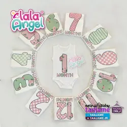 لباس ماهگرد نوزاد طرح اعداد گل گلی &ndash; فروشگاه ماهگرد نوزاد | روتختی نوزاد | تن جامه &ndash; خرید