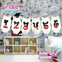 لباس ماهگرد نوزاد طرح اعداد میکی موس &ndash; مخصوص ماهگرد نوزاد