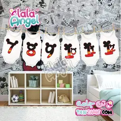 لباس ماهگرد نوزاد طرح اعداد میکی موس &ndash; مخصوص ماهگرد نوزاد