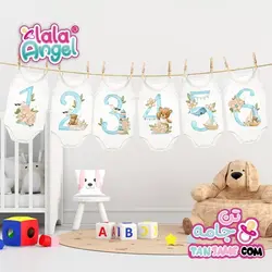 لباس ماهگرد نوزاد طرح اعداد خرسی - مخصوص ماهگرد نوزاد