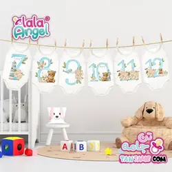 لباس ماهگرد نوزاد طرح اعداد خرسی - مخصوص ماهگرد نوزاد