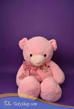 عروسک خرس صورتی پاپیون دار بزرگ