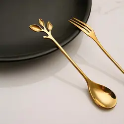سرویس قاشق و چنگال دسر خوری 12 پارچه طرح برگ