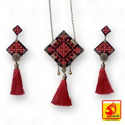 ست گوشواره و گردنبند سوزن دوزی بلوچی مدل پوران دخت