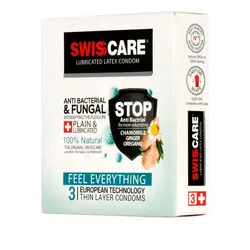 کاندوم ضد قارچ سوئیس کر مدل Anti Bacterial &amp; Fungal بسته 3 عددی
