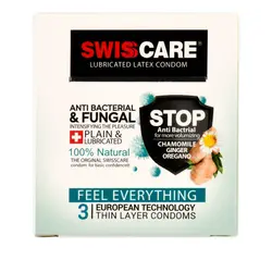 کاندوم ضد قارچ سوئیس کر مدل Anti Bacterial &amp; Fungal بسته 3 عددی