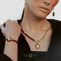 آویز عقیق صورتی نارگون