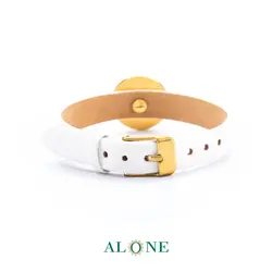 بند مچ چرم سفید با پلاک گلاره | الون - فروشگاه زیورآلات و اکسسوری
