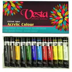 رنگ اکریلیک 12 رنگ وستا- حجم 21 ml