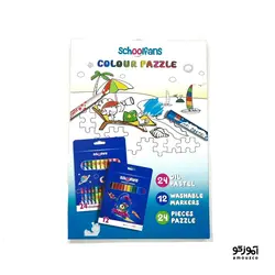 ست ماژیک 12 رنگ + پاستل روغنی 24 رنگ + پازل اسکول فنس مدل FA92407