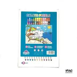 ست ماژیک 12 رنگ + پاستل روغنی 24 رنگ + پازل اسکول فنس مدل FA92407
