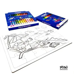 ست ماژیک 12 رنگ + پاستل روغنی 24 رنگ + پازل اسکول فنس مدل FA92407