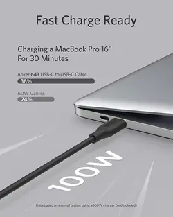 کابل شارژ USB-C به USB-C انکر Anker Powerline III Flow Type C to C 100W Cable A8552 - انکر الکترونیک