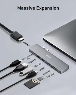 های دیتا تاندربوت 7 پورت انکر Anker 547 USB-C Hub 7-in-2 for MacBook A8371 - انکر الکترونیک
