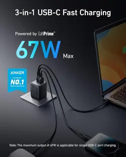 شارژر دیواری 67 وات انکر Anker Prime 67W GaN Wall Charger A2669 + مبدل پریز (هدیه) - انکر الکترونیک