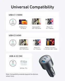 شارژر فندکی 167.5 وات انکر Anker Car Charger 167.5W 3 Port A2737 - انکر الکترونیک