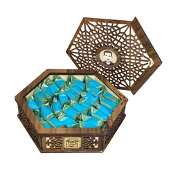 گز لقمه پسته ۲۸ درصد جعبه چوبی شش ضلعی