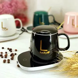 ماگ حرارتی در دار هیتر دار با صفحه گرم کننده برقی رنگ سبز و مشکی وسفیدوصورتی Lucky