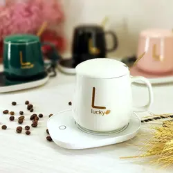 ماگ حرارتی در دار هیتر دار با صفحه گرم کننده برقی رنگ سبز و مشکی وسفیدوصورتی Lucky
