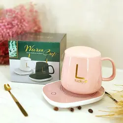ماگ حرارتی در دار هیتر دار با صفحه گرم کننده برقی رنگ سبز و مشکی وسفیدوصورتی Lucky