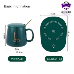 ماگ حرارتی در دار هیتر دار با صفحه گرم کننده برقی رنگ سبز و مشکی وسفیدوصورتی Lucky