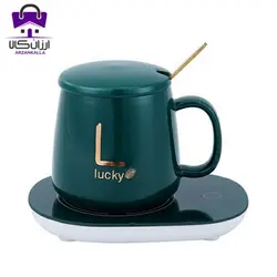 ماگ حرارتی در دار هیتر دار با صفحه گرم کننده برقی رنگ سبز و مشکی وسفیدوصورتی Lucky