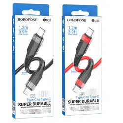 کابل شارژ و دیتا بروفون مدل BU35 و 60 وات، تایپ سی به تایپ سی به طول 1.2 متر