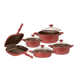 سرويس پخت و پز 10 پارچه اویز Eviz مدل سوینگ رنگ اناری گرانیت