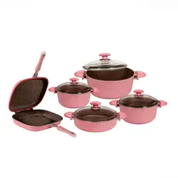 سرويس پخت و پز 10 پارچه اویز Eviz مدل سوینگ رنگ صورتی گرانیت